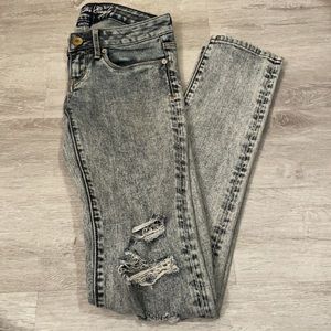 American Eagle Acid Washed Ripped Skinny Stretch Tall Jeans
